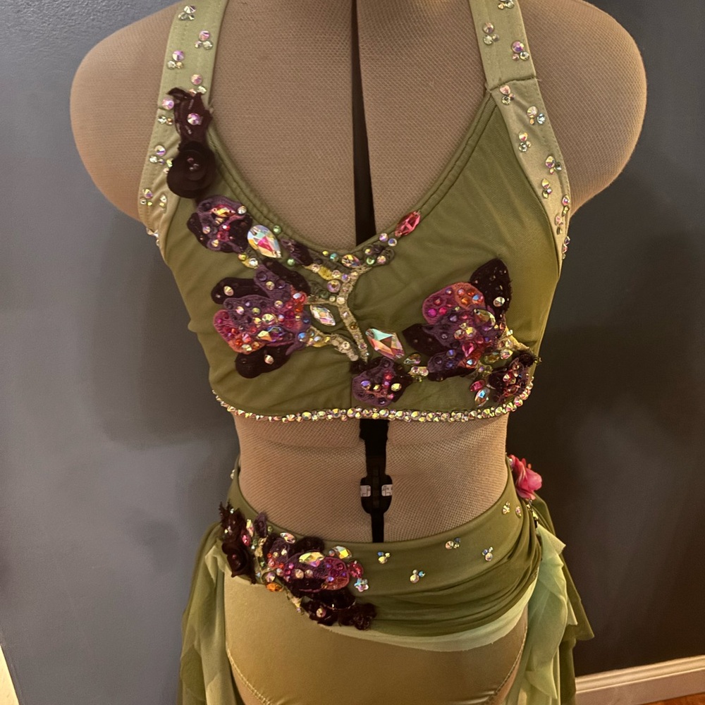 Semi custom Embellished Olive Green Dance Costume